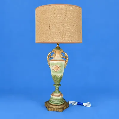 1940's Hand Painted Green & Gold Urn Lamp