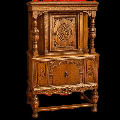 Jacobean Style Solid Wood Cabinet 1920's Renaissance Architecture England Style 
