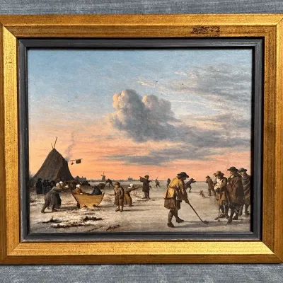 Vintage Van Der Verde "Golfers on the Ice" Framed Print 