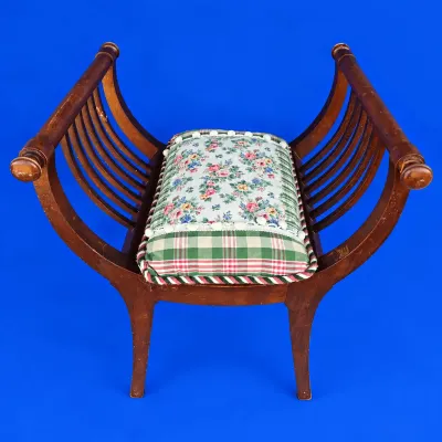 Vintage Wooden Curule-style Gondola Stool