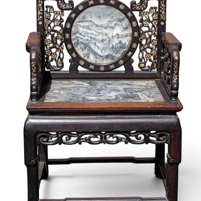 Sale Photo Thumbnail #13: Antique Chinese Mother-Of-Pearl & Marble Chair