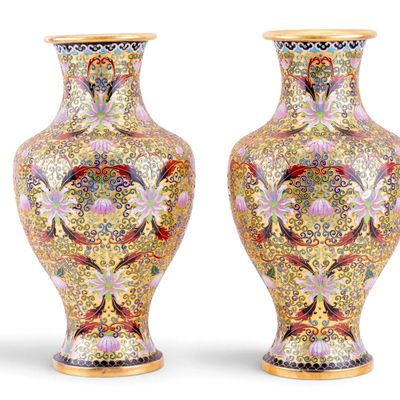 Sale Photo Thumbnail #186: Pair of Chinese Cloisonne Floral Vases