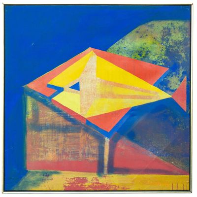 Sale Photo Thumbnail #305: Large Abstract Oil on Canvas, Signed Mano, 1970