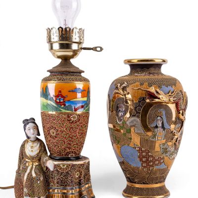 Sale Photo Thumbnail #144: Vintage Japanese Satsuma Dragon Vase & Geisha Lamp