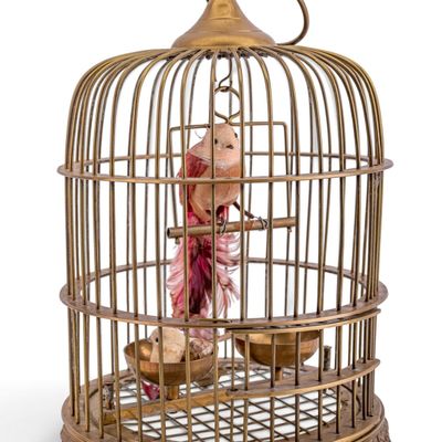 Sale Photo Thumbnail #172: Vintage Brass Birdcage w/ Faux Birds