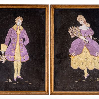 Sale Photo Thumbnail #61: Vintage European Mixed Media Art Courtly Pair