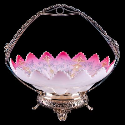 Sale Photo Thumbnail #168: Antique Victorian Glass Bride's Basket