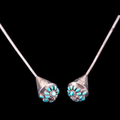Sale Photo Thumbnail #392: Sterling Silver & Turquoise Hair Ornaments