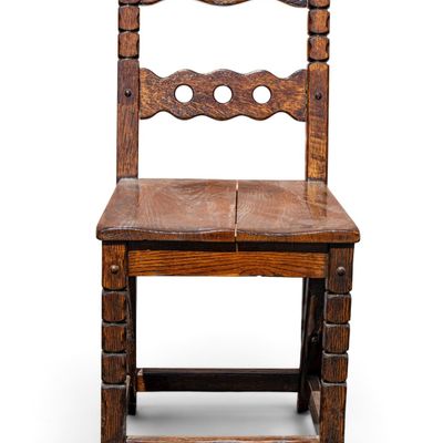 Sale Photo Thumbnail #12: Antique Rustic Carved Oak Side Chair