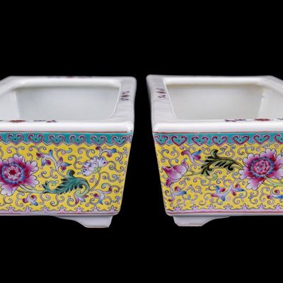 Sale Photo Thumbnail #216: Antique Chinese Famille Rose Narcissus Basin Pair