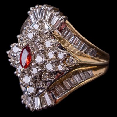 Sale Photo Thumbnail #634: Vintage 14k Yellow Gold Ruby and Diamond Ring