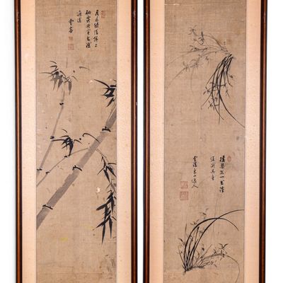 Sale Photo Thumbnail #197: Pair, Antique Chinese Paintings ~4.5' H