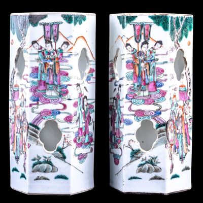 Sale Photo Thumbnail #203: Pair of Chinese Tongzhi Porcelain Hat Stands