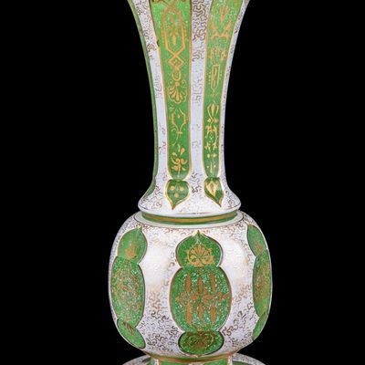 Sale Photo Thumbnail #299: Bohemian Cut-to-Clear Overlay Art Glass Vase