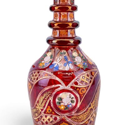 Sale Photo Thumbnail #170: Antique Bohemian Ruby Red Cut Glass Decanter