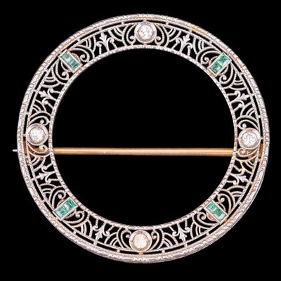 Sale Photo Thumbnail #481: 14K Gold Art Deco Filigree Circle Brooch