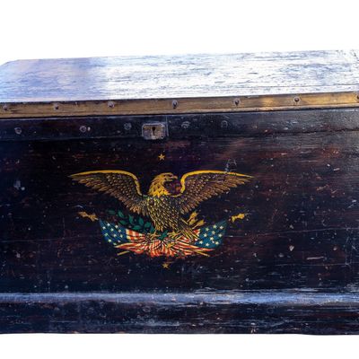 Sale Photo Thumbnail #35: Antique Painted Military Foot Locker / Chest