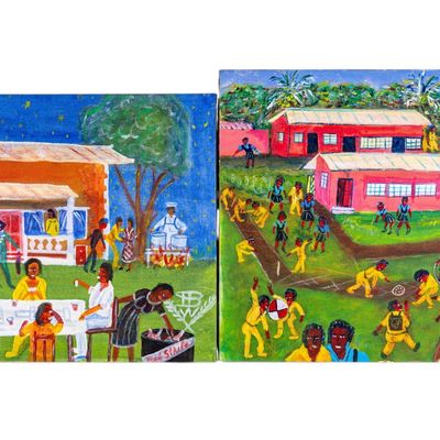 Sale Photo Thumbnail #126: 2 Errol Darling Jamaican Folk Art O/c Paintings