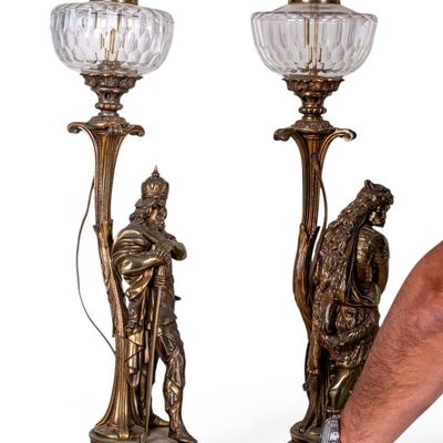 Sale Photo Thumbnail #134: Pair, Bronze Figural Victorian Era Lamps