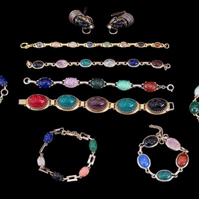 Sale Photo Thumbnail #498: Large Vintage Scarab Jewelry Collection