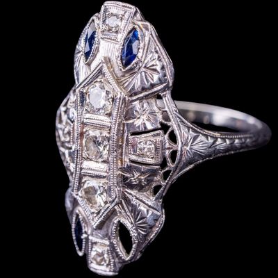 Sale Photo Thumbnail #645: 14k White Gold Art Deco Shield Ring