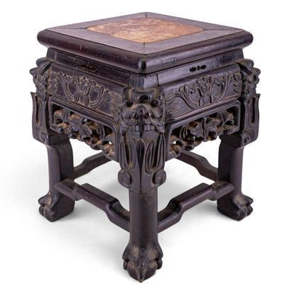 Sale Photo Thumbnail #40: Antique Chinese Carved Hardwood Taboret Marble Top