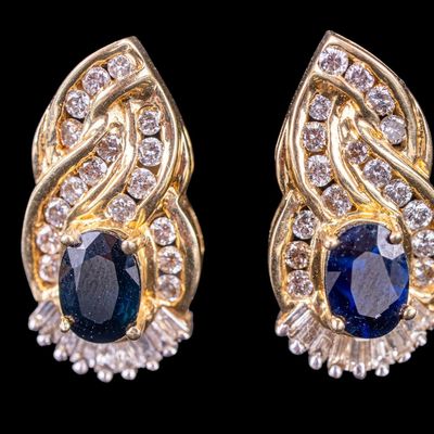 Sale Photo Thumbnail #650: 14K Yellow Gold Earrings with Sapphire & Diamonds