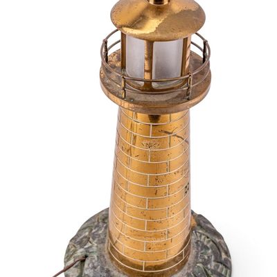 Sale Photo Thumbnail #137: Heavy Bronze & Brass Lighthouse Table Lamp