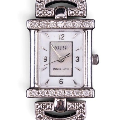 Sale Photo Thumbnail #554: Sterling Silver Ecclissi Wristwatch With Diamonds