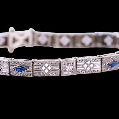 Sale Photo Thumbnail #622: Vintage14k White Gold Art Deco Panel Bracelet