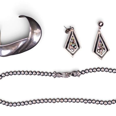 Sale Photo Thumbnail #573: Sterling Silver Cuff, Necklace, and Earrings