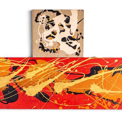 Sale Photo Thumbnail #103: 2 Abstract Paintings on Wood Panels