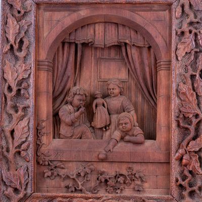 Sale Photo Thumbnail #63: Antique German Carved Wooden Relief Plaque