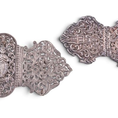 Sale Photo Thumbnail #566: 2 Antique Asian Two-Piece Belt Buckles