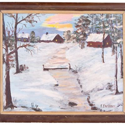 Sale Photo Thumbnail #271: F. Bryant Signed Winter Landscape Oil on Board