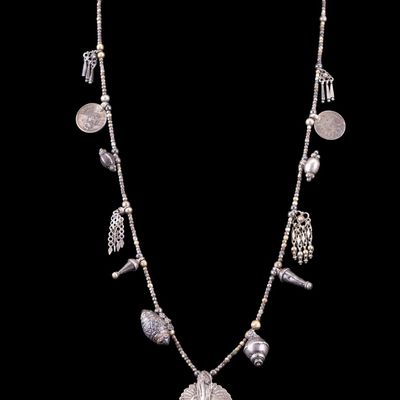 Sale Photo Thumbnail #559: Antique British India Silver Charm Necklace