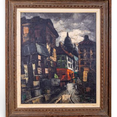 Sale Photo Thumbnail #269: Signed Mid-Century European Cityscape O/c