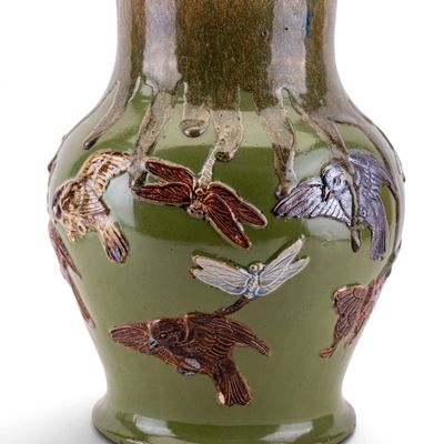 Sale Photo Thumbnail #150: Chinese Majolica Glazed Pottery Bird Vase