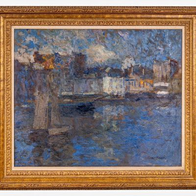 Sale Photo Thumbnail #78: Frank Edwin Scott Signed Harbor Scene O/c