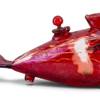 Sale Photo Thumbnail #300: Vintage Cranberry Glass Hen Decanter w/ Stopper