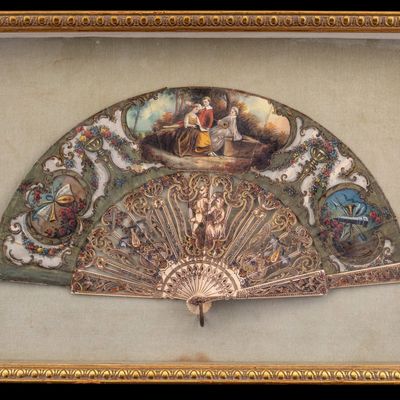 Sale Photo Thumbnail #268: Antique Hand-Painted Folding Fan in Shadow Box