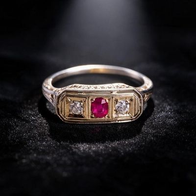 Sale Photo Thumbnail #637: 18k White Gold Art Deco Three Stone Ring