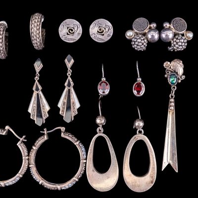 Sale Photo Thumbnail #546: 8 Pairs of Vintage Silver Earrings