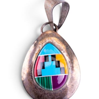 Sale Photo Thumbnail #357: Native American Pendant Inlaid Stones in Sterling