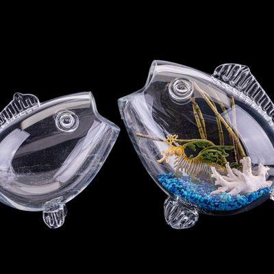 Sale Photo Thumbnail #294: Vintage Art Glass Fish Bowl Vase Pair, 1 Decorated