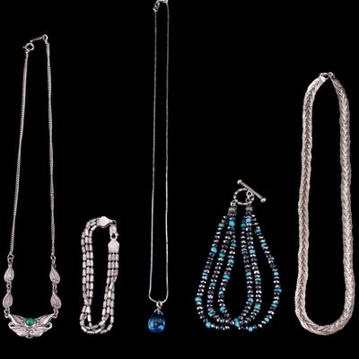 Sale Photo Thumbnail #552: 5 Silver Women's Bracelets and Necklaces