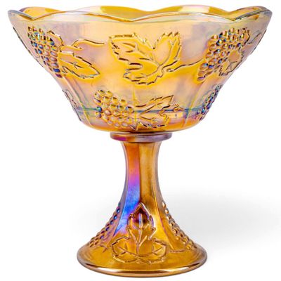 Sale Photo Thumbnail #301: Vintage Amber Carnival Glass Grape Pattern Compote