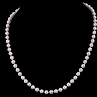 Sale Photo Thumbnail #624: Single-Strand Knotted Pearl Necklace W/ 14k Clasp