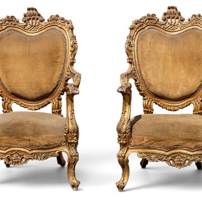 Sale Photo Thumbnail #25: Antique French Louis XV Giltwood Chairs