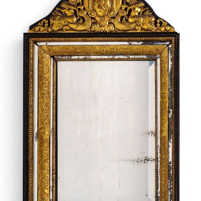 Sale Photo Thumbnail #60: Antique Beveled Glass Mirror with Figural Crest
